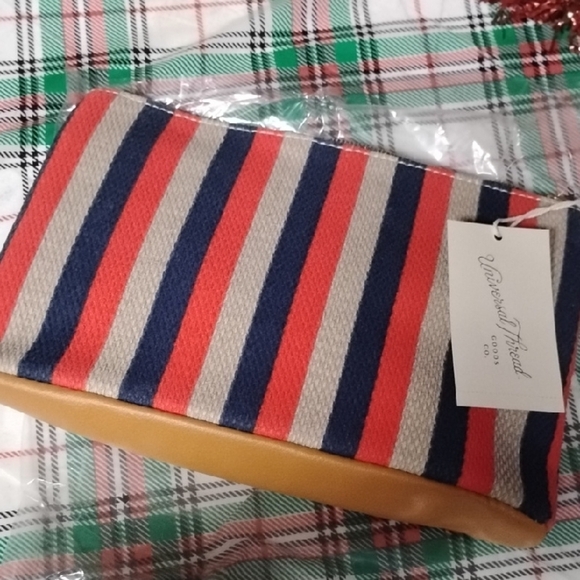 Handbags - Universal Thread Striped Clutch with Red, Blue, and Tan